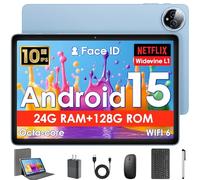 Tablette Android 15 10" avec clavier, 24 Go+128 Go, 1 To d'extension, Octa-Core, 2.4G/5G WiFi, 8000 mAh, BT5.4, GPS, Widevine L1, IPS écran tactile, 2 en 1 avec étui, souris, stylet, bleu