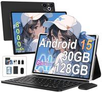 Tablette Android 15 10 Pouces, 30Go RAM+128Go ROM,8000mAh,avec Clavier-Noir | Écran IPS HD, Octa-Core, TF 2To extensible, WiFi 6, Métal, Face ID, Widevine L1, Souris & Étui inclus