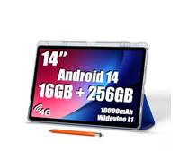 Tablette à grand écran 14", Android 15, 16 Go de RAM, 256 Go de ROM, écran IPS FHD 1920 x 1200, Widevine L1, charge 10 000 mAh 18 W, Wi-Fi et Bluetooth, 4G LTE, avec étui de support et stylet