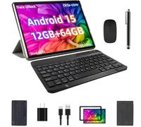 Tablette Android 15 2025, 12 Go + 64 Go + 1 To, ensemble de productivité de tablette 10" avec étui de clavier, stylet, processeur Octa-core, double caméra, WiFi6, batterie 6000 mAh + charge rapide 18