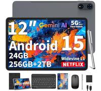 Tablette Android 15 2025 de 12", tablettes Android 15 avec clavier, 24 Go + 256 Go + 2 To d'extension, écran 2K, tablette PC avec Wi-Fi 5G, Octa-Core, 8000 mAh, BT5.0, GMS, GPS, tablettes 2 en 1 avec