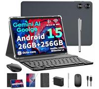 Tablette Android 15 2026 10" avec clavier, 26 Go + 256 Go, 2 To d'expansion, Gemini AI Tablette PC avec Octa-Core, 8000 mAh, 5G WiFi, GPS, GMS, Widevine L1, tablette 2 en 1 avec étui, souris, crayon