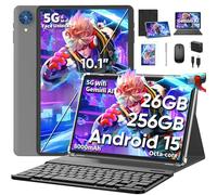 Tablette Android 15 2026 avec clavier, 26 Go + 256 Go + 2 To d'extension, tablettes PC avec Gemini AI, Octa-Core, 8000 mAh, WiFi 5G, Widevine L1, GMS, tablettes 2 en 1 avec étui, souris, stylet (noir)