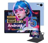 Tablette Android 15 pour Enfants et Adultes, 10.1 Pouces, 4Go+32Go, WiFi/Bluetooth/GPS, avec Étui de Protection et Clavier - Bleu Bleu