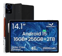 Tablette Android 15, tablette 14", 16 Go de RAM + 256 Go de ROM, écran FHD IPS 1920 x 1200 anti-reflet, processeur T616 Octa-Core, batterie 10 000 mAh, avec stylet, étui de support et câble USB de 1,8