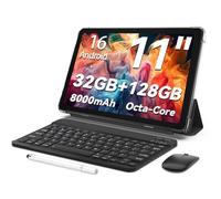 Tablette Android 16,tablette 11 pouces,32 Go + 128 Go extensible à 1 To, pack productivité avec housse clavier, stylet, processeur octa-core, double caméra, WiFi 6, batterie 8000 mAh (Noir)