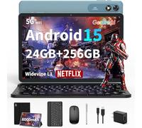 Tablette Android 2026 10" Tablette Android 15 avec clavier, 24 Go + 256 Go + 2 To d'extension, tablettes 2 en 1 avec Gemini AI, 8-Core, 8000 mAh, Widevine L1, GMS, tablettes PC avec étui