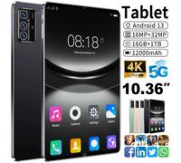 Tablette Android 5G Pro14 10,36 pouces toute nouvelle 2026, 13.0, 12000 mAh, 16 Go de RAM, 1 To de ROM, Wifi, 10 cœurs, tablette PC réseau mondial Argenté