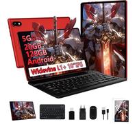 Tablette Android avec Gemini AI Tablette10 Pouces, 128Go ROM(2 To TF Extensible), Octa-Core, Widevine L1, GMS Certification, 5GWiFi, 5+8MP, Bluetooth 5.0, Tablette avec Clavier +Souris et Cast, Rouge