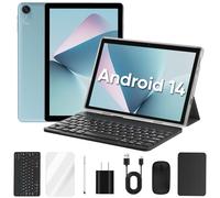 Tablette Android, tablette Android 14 10,1" 6 Go + 64 Go 1 To, tablettes 2 en 1 avec clavier, étui, souris, stylet, écran tactile IPS 1280 x 800, quad-core 2,0 GHz, Wi-Fi, Bluetooth 5.0, double caméra