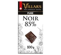 Tablette Chocolat Noir Intense de Luxe 85% Cacao - Qualité Premium 100g | Marque VILLARS | Gourmandise Exquise | Catégorie Tablettes Chocolat - Le Lot De 4