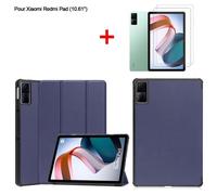 Tablette Coque Pour Xiaomi Redmi Pad 10.61"" Bleu Foncé Housse PU Cuir Avec Film de protection d'écran Film trempé 2 Pack