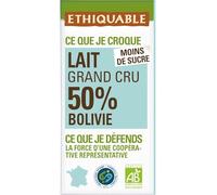 Tablette De Chocolat Au Lait 50% Cacao Madagascar Bio ETHIQUABLE - la tablette de 100g Lot De 4 - Par Lot