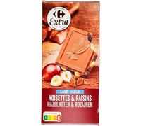 Tablette de chocolat au lait aux noisettes entières et raisins secs, 200 g - recette onctueuse, cacao 30% minimum, format familial à partager - Lot de 6