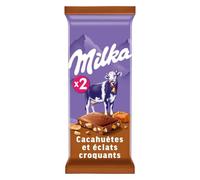 Tablette de Chocolat Lait Cacahuètes et Éclats Croquants MILKA - Les 2 tablettes de 90 g Lot De 4 - Par Lot