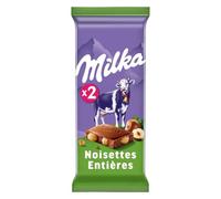 Tablette de Chocolat Lait Noisettes Entières MILKA - Les 2 tablettes de 100 g Lot De 4 - Par Lot
