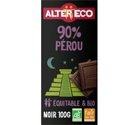 Tablette de Chocolat Noir 90% Pérou Bio ALTER ECO - la tablette de 100g Lot De 4 - Par Lot