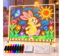 Tablette de Dessin LED pour Enfants, 35 × 25 cm Tableau Lumineux avec 12 Effets de Lumière, 8 Marqueurs Colorés & Livre de Modèles, Tableau Néon Effaçable pour Table ou Mur, Cadeau Enfants & Ados