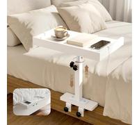 Tablette de lit à accrocher 35 x 20 cm, Étagère de chevet avec clip, rangement pour câbles et tige métallique, table de chevet amovible pour lit superposé, petit appartement, camping-car (Blanc)