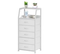 Tablette de Nuit avec bacs interchangeables, Commode tiroir en PVC et Tissu, Table d'appoint à étagère Ouverte pour Chambre, entrée Blanc 5-Layer