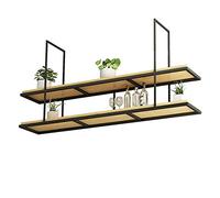 Tablette de plafond suspendue - Décorations de rayonnage flottant Affichage Stand de fleur, support de rangement au plafond suspendu maison cuisine à barre de poche - Porte-vin en bois et en fer-Noir