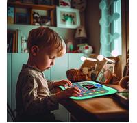 Tablette éducative bilingue parlante ABC avec touches tactiles et écran LED pour illustrer les interactions avec le jeu en anglais