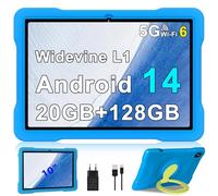 Tablette enfant 10" Android 14 avec 5G WiFi 6, 20 Go de RAM + 128 Go de ROM (TF 1 To), Octa-Core, Widevine L1, Child Lock, 6000 mAh, Bluetooth 5.0, 1280 x 800, certifié GMS Tablette pour enfants avec
