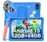 Tablette enfants K10 10,1"" Android 15 Contrôle Parental,5G WiFi,12Go RAM+64Go ROM microSD 2To,Bleu avec Z20 Montres Enfants