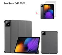 Tablette Housse Pour Xiaomi Pad 7 Gris Housse PU Cuir Avec Film de protection d'écran Film trempé 2 Pack