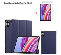 Tablette Housse Pour Xiaomi Redmi Pad Pro 12.1 Bleu Housse PU Cuir Avec Film de protection d'écran Film trempé 2 Pack