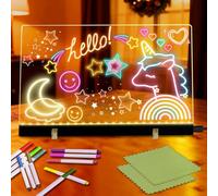 Tablette Lumineuse de Dessin RGB 30×20 cm - Tableau Lumineux Enfant en Acrylique avec 23 LED, 12 Feutres Néon, 2 Chiffons, Supports & Câble USB-C, Réutilisable pour Dessin, Messages & Décoration