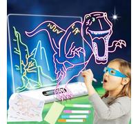 Tablette Lumineuse Dessin pour Enfants, Tableau Lumineux Message LED avec Couleurs Stylo et Motifs de Tableau à Dessin Dinosaure, Tablette led Acrylique Effaçable, Bloc-Notes, Mémo