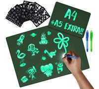 Tablette Lumineuse Enfant A4 et A5, 6 Pochoirs et 2 Stylo Espion - BONNYCO | Jouet Fille Garcon 3 4 5 6 7 8 9 10 Ans | Ardoise Magique, Jeux Cadeaux Enfants | Tableau Magique pour Anniversaire, Noël