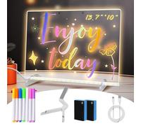 Tablette Lumineuse Wondiko, Tablette Dessin Lumineuse Enfant, Planche a Dessin Lumineuse, Tableau Acrylique LED Lumineux, Tableau Mémo Réinscriptible avec Support, 7 Stylos Couleurs (30×20cm)