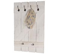Mendler Tablette murale, porte-tasse HWC-D13, étagère/vestiaire/planche à 6 crochets - blanc shabby