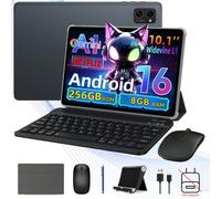 Tablette PC Android 16 dernière génération 2025, écran Incell 10,1 pouces, (8 Go+16 Go extensible) Go de RAM, 256 Go de ROM/2 To de carte TF, IA Gemini, processeur octa-core T606 + caméra 8 MP, batter