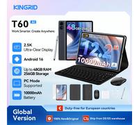 Tablette PC KINGRID T60 Android 16 avec clavier, souris et étui, écran 12,2 pouces 2,5K, 24 Go de RAM, 256 Go de ROM, processeur Octa Core T7280, batterie 10000 mAh, 4G LTE double SIM, mode PC, T60