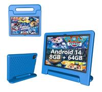 Tablette pour enfants 8 Go + 64 Go, Android 14 de 25,4 cm, 6 000 mAh avec étui, WiFi 6, Bth 5.2, double caméra, GPS, commandes parentales préinstallées, espace pour enfants et lien familial, cadeau