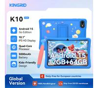 Tablette pour enfants KINGRID K10 10'' Android 15 4 Go de RAM + 8 Go extensibles 64 Go de ROM WiFi 5G Widevine L1 5000 mAh Tablette PC Android Contrôle parental Blue