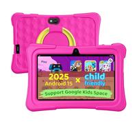 Tablette pour enfants, tablette Android 15 de 7", 8 Go + 32 Go 1 To, tablette quadricœur avec étui anti-choc, BT5.0, WiFi 5, contrôle parental, jeux, double caméra (rose)