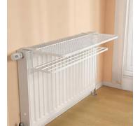 Tablette Radiateur Sans Percer Égouttoir À Linge en Fer Forgé Pour Radiateur Rangement Double Couche Longueur de Suspension Réglable Robuste et Résistant Etagere Radiateurs(White,55x22x12cm)