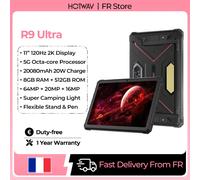 Tablette robuste HOTWAV R9 Ultra 11'' avec écran FHD+ 2K, batterie massive de 20080 mAh, charge rapide 20W, Android 15, 8 Go de RAM, 512 Go de ROM, lampe de camping super puissante, tablette PC 5G R9