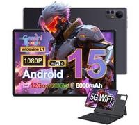 Tablette tactile 10,1 pouces Android 15 Dual SIM 4G LTE+5G WiFi 12 Go RAM+256 Go ROM/1 To TF 7560 mAh Bluetooth 5.0 Housse+Clavier (Noir)