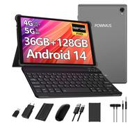 Tablette Tactile 10.1"" POWMUS, Android 14, 36Go+128Go, 1920*1200, Octa-Core, 4G LTE/5GHz Wifi, 8000mAh, Avec clavier souris, Gris