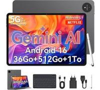 Tablette Tactile 11,4 Pouces Grand Écran FHD Android 16, 36Go RAM 512Go ROM Extensible 1To, Batterie 8000mAh Charge Rapide, Avec Clavier Bluetooth et Coque Noir