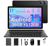 Tablette Tactile 11 Pouces, 36 Go RAM 512 Go ROM/1To TF, 4G LTE Double SIM + 5G WiFi, Octo-Core 2.0GHz, Gemini AI/9580mAh/GPS/13MP/OTG, Android 15 Tablette avec Clavier/Souris/Stylet/Housse/Écouteurs