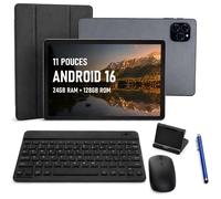 Tablette Tactile 11 Pouces Avec Clavier, Android 16, 128Go ROM, Gris, Écran HD, WiFi, Bluetooth, Pour Travail, Études Et Famille