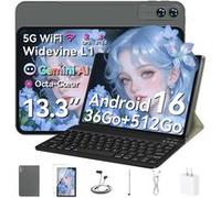 Tablette Tactile 13.36 Pouces 4G LTE Dual SIM - Android 16 - 36Go RAM + 512Go ROM - Caméra 13MP - WiFi 5G - GPS - BT 5.0 - Pack Complet Noir
