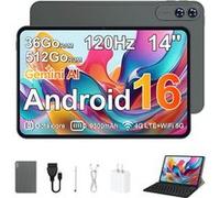 Tablette Tactile 14" Grande Taille FHD+ - 36Go RAM / 512Go Stockage - Android 16 - Batterie 9800mAh - Bluetooth 5.0 - WiFi 5G - Jack 3.5mm - Clavier + Housse de Protection Noir