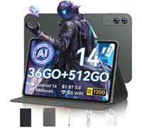 Tablette tactile 14 pouces, 36 Go de RAM, 512 Go de stockage - Android 16 - Écran FHD+ 1920 x 1200 - 4G LTE - WiFi double bande - Batterie 9800 mAh - Pack Mobile Office